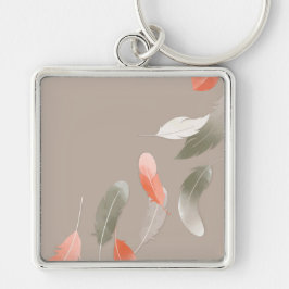 Chaveiro Penas Flutuantes Grandes Quadrado Premium