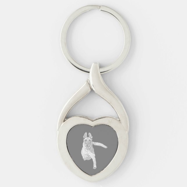 Chaveiro Pencil Belga Malinois Heart Key Chain (Frente)