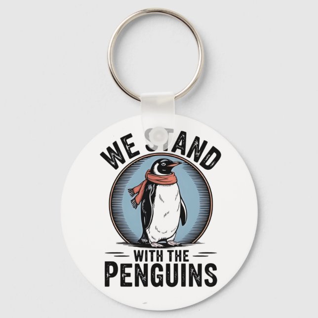 Chaveiro Penguin Engraçado Resiste Protesto Contra Tarrifs (Frente)