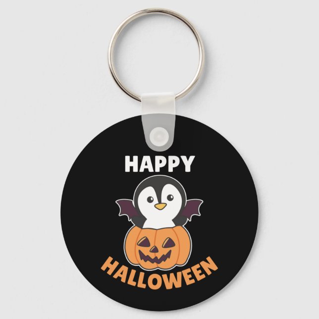 Chaveiro Penguin Happy Halloween Pumpkin Bat Costume (Frente)
