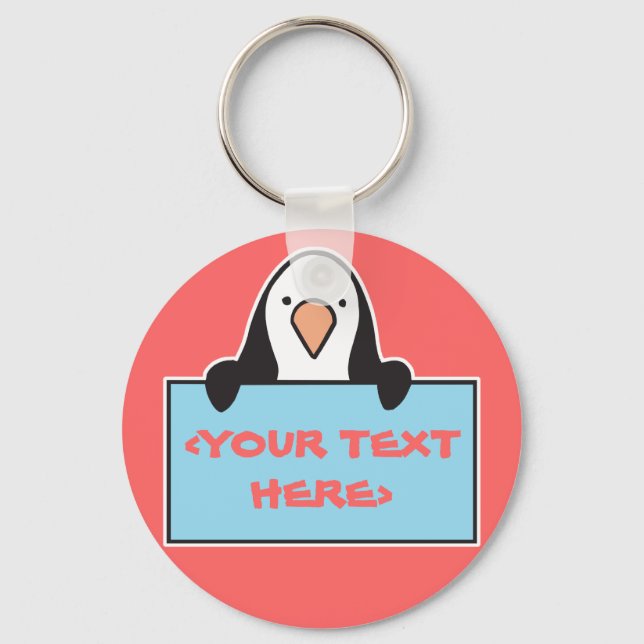 CHAVEIRO PENGUINO CUTO COM SINAL PERSONALIZADO,<YOUR TEXT H (Frente)