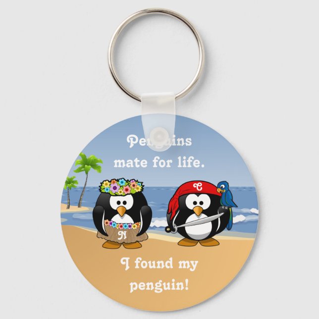Chaveiro Penguins tropicais Casal Hula Pirate Island Beach (Frente)