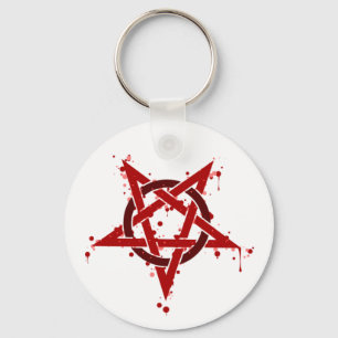 Chaveiro Pentagram manchado satânico vermelho