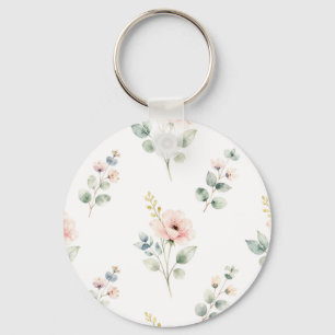 Chaveiro Peônia Eucalipto Floral Delicada em Aquarela