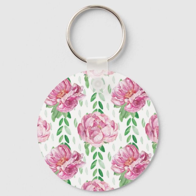 Chaveiro Peônias de aquarela rosa (Frente)