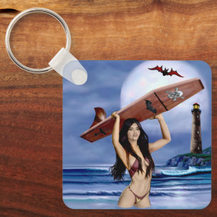 Chaveiro Pequenas Garotas Surfistas Querem se Divertir ao S
