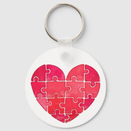 Chaveiro Pequeno coração de puzzle vermelho fofo aquarela