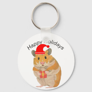 Chaveiro Pequeno Hamster de Natal bonito segurando um prese