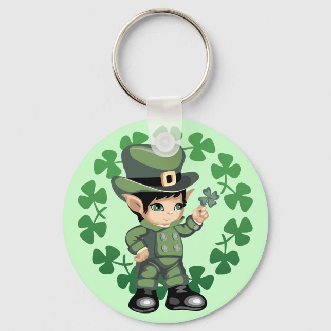 Chaveiro Pequeno Leprechaun com Shamrocks (Frente)