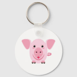 Chaveiro Pequeno porco rosa feliz e fofo
