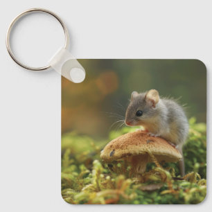 Chaveiro Pequeno rato sentado em cima de um cogumelo