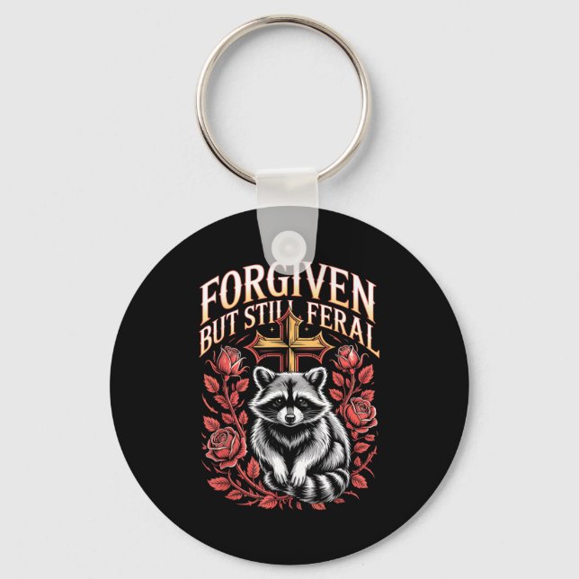 Chaveiro Perdoado Mas Ainda Feral Guaxinim Cota Cristã  (Frente)