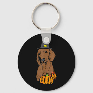 Chaveiro Peregrino Dachshund Folhas de Abóbora Dia de Ação