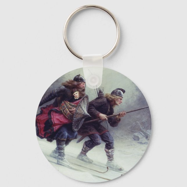 Chaveiro Pernas de Pássaros do Esqui Atravessando a Montanh (Frente)