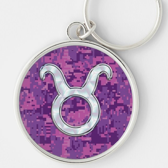Chaveiro Pérola rosa como Taurus Zodiac Sinal na Camo Digit (Frente)