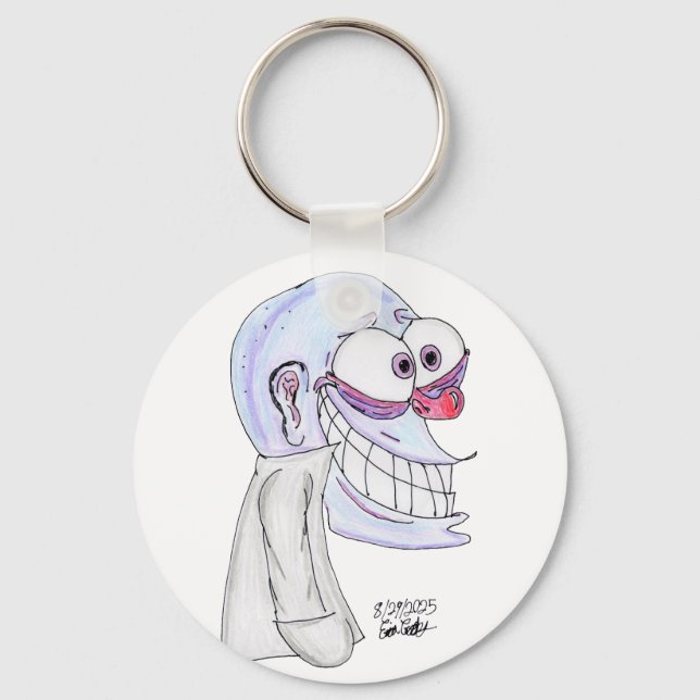 Chaveiro personagem azul sorrindo com casaco (Frente)