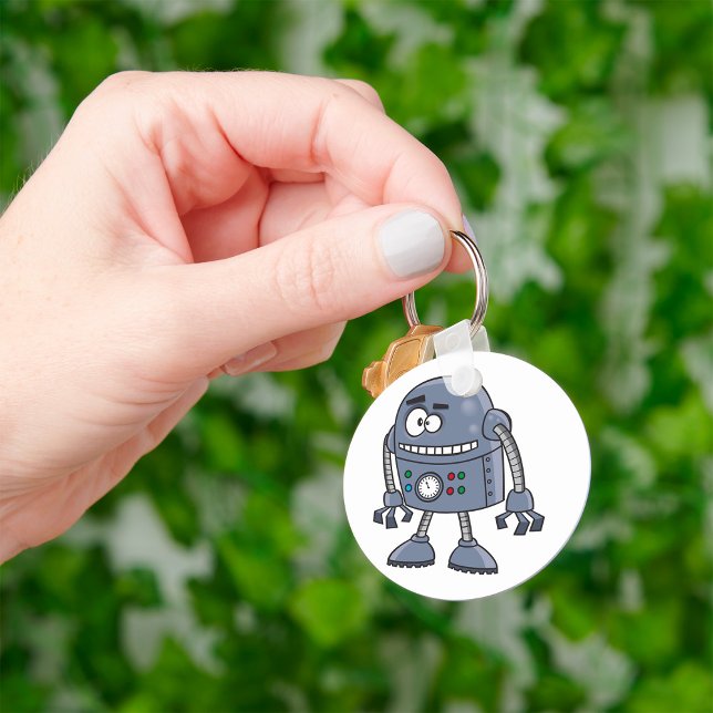 Chaveiro Personagem de Robô Engraçado Fofo Azul Retro (Criador carregado)