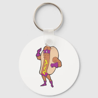 Chaveiro personagem engraçada de hot dog super herói