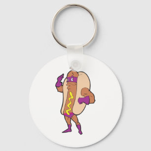 Chaveiro personagem engraçado de hot dog super herói