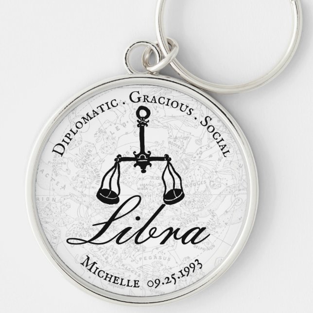 Chaveiro Personalidade Branca da Astrologia de Libra Zodiac (Frente)