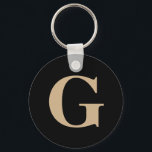 Chaveiro Personalidade Moderna Simples, Preto e bege Inicia<br><div class="desc">Um simples design moderno com uma letra / monograma inicial bege em negrito sobre fundo preto.</div>