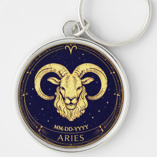 Chaveiro Personalised Aries Zodiac Keychain with Birth Date