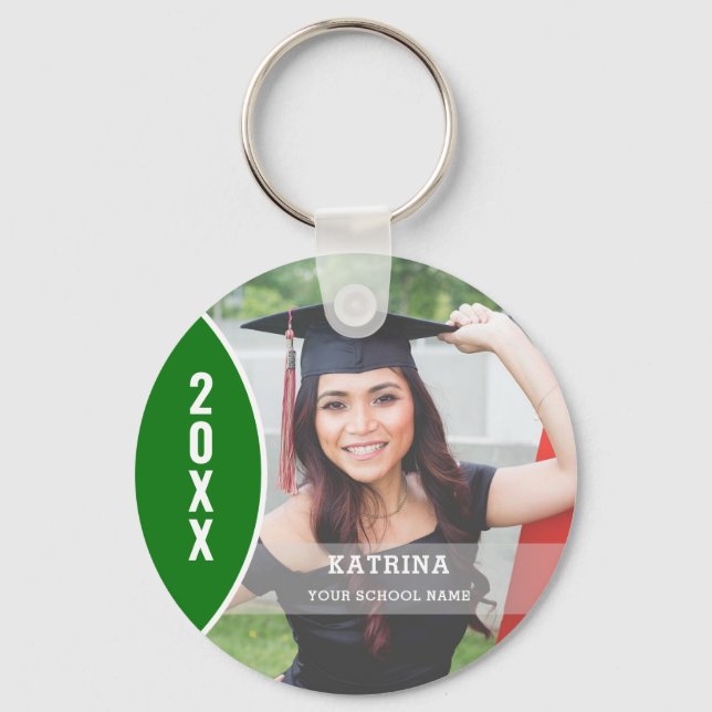 Chaveiro Personalização de Foto de Graduação Verde e Branco (Frente)