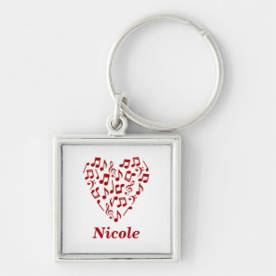 Chaveiro Personalizado Amor Música Red Heart Music Notes Na
