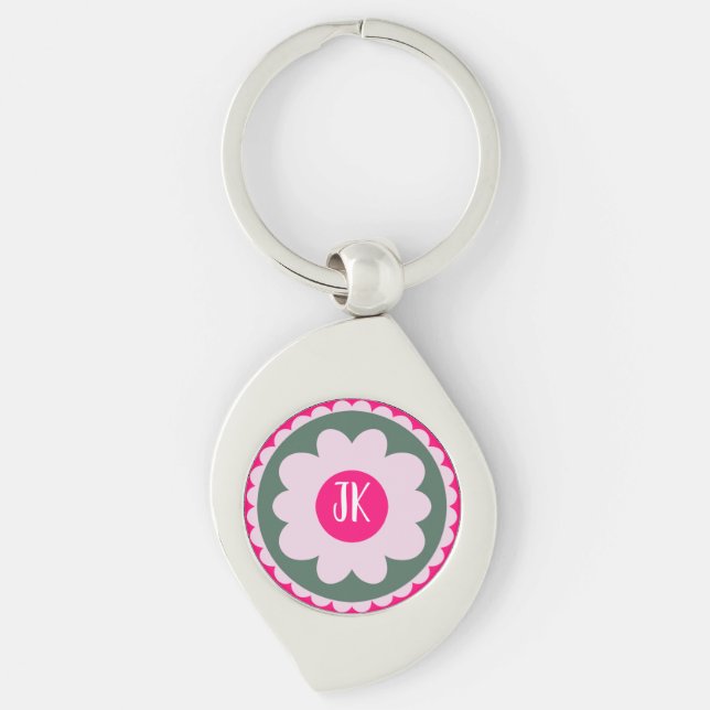 Chaveiro Personalizado com Redemoinho Floral Rosa (Frente)