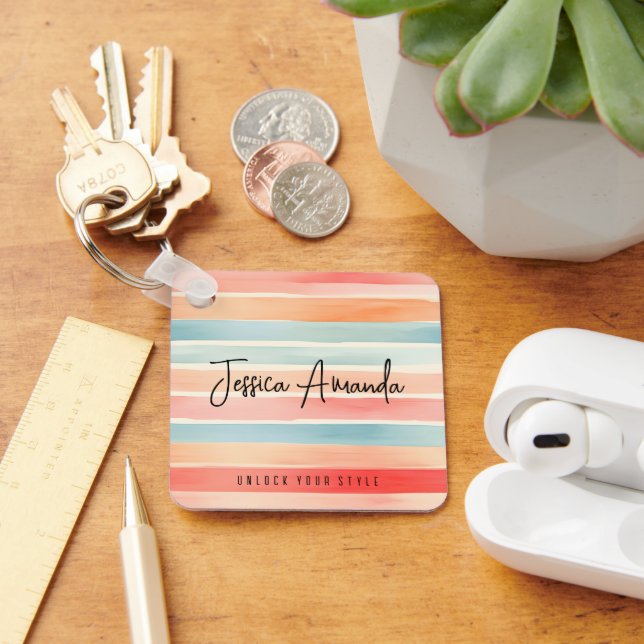 Chaveiro Personalizado Cores Vibrantes Faixa Aquarela (Mesa)