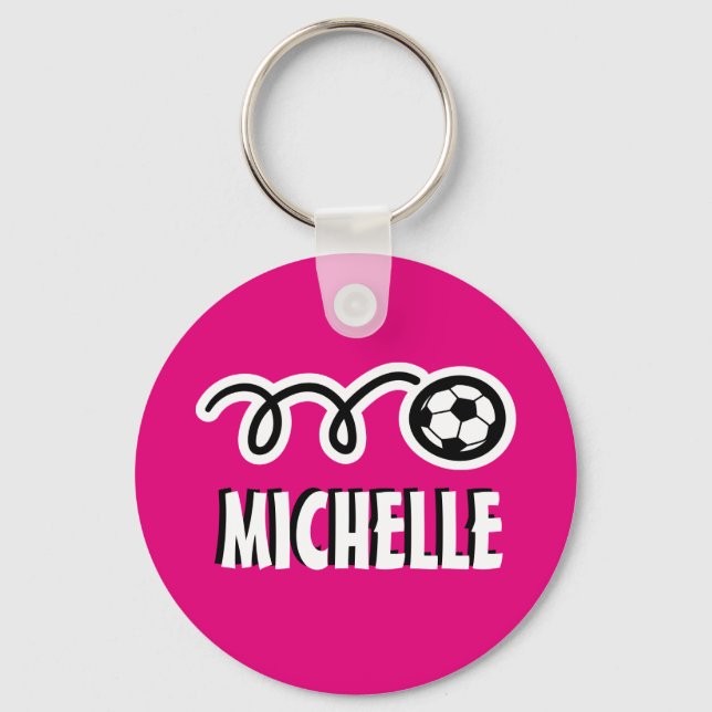 Chaveiro personalizado de bola de futebol rosa par (Frente)