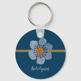 Chaveiro Personalizado de Flor Azul e Laranja