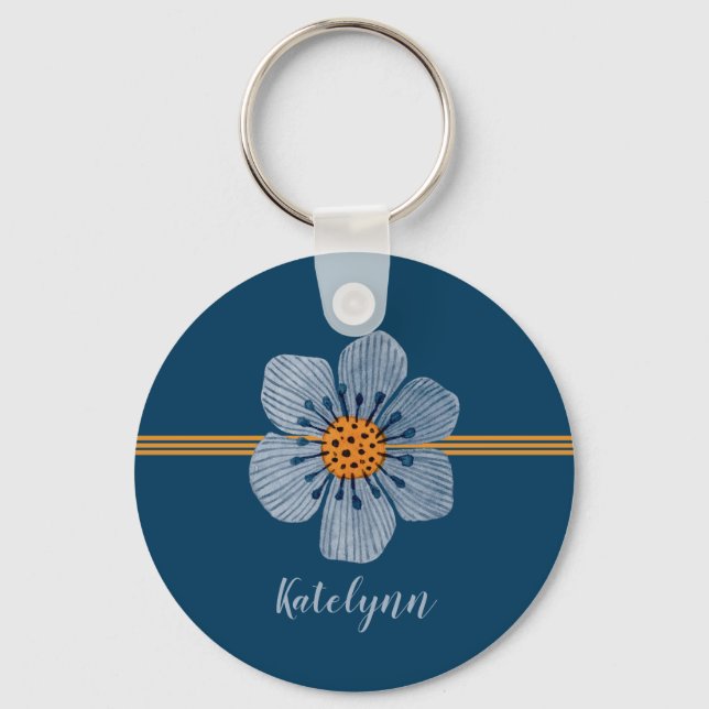 Chaveiro Personalizado de Flor Azul e Laranja (Frente)