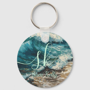 Chaveiro personalizado de ondas de praia e areia