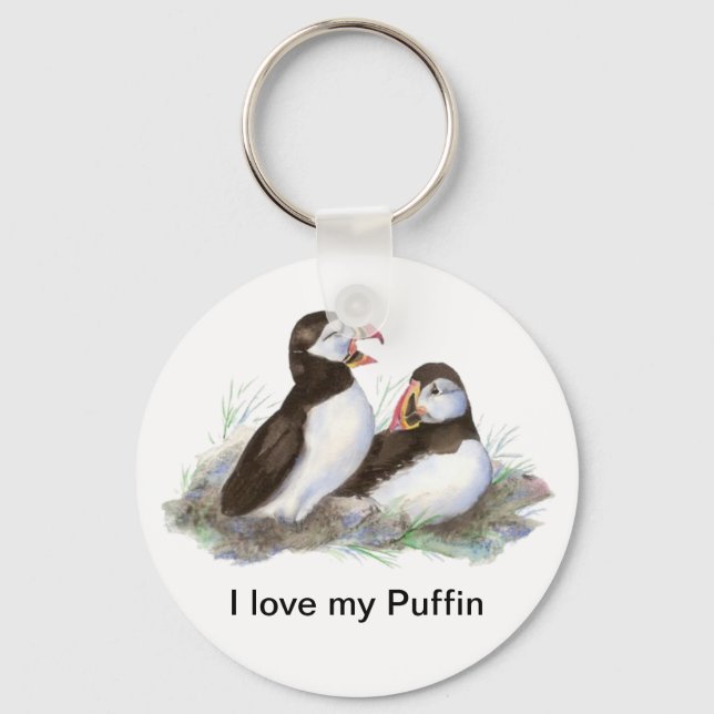 Chaveiro Personalizado "Eu amo meu Puffin", Puffins Caqueir (Frente)