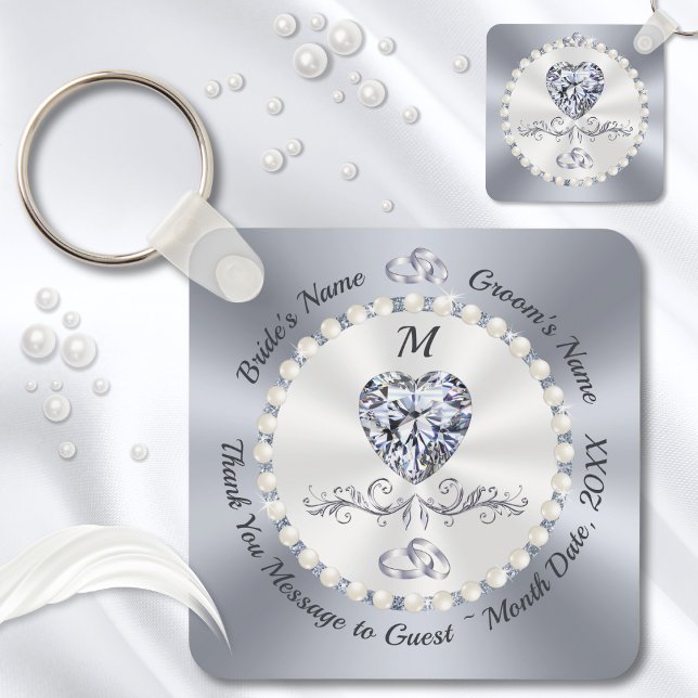 Chaveiro Personalizado Fantástico, Favoritos De Casamento D (Small gifts for wedding guests. Wedding keychains. Personalized wedding party favors. Heart Diamond.)