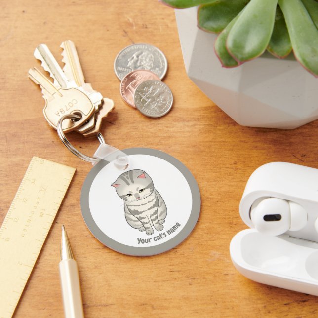 Chaveiro Personalizado Gato Cinza Fofo (Mesa)