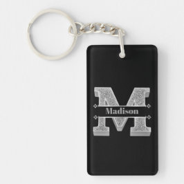 Chaveiro Personalizado M Inicial Silver Monograma Seu Nome