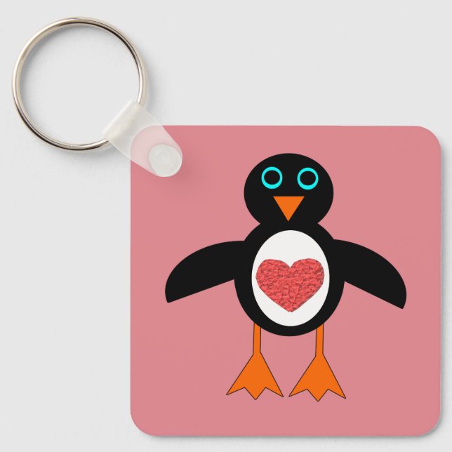 Chaveiro Personalizado Pinguim Coração de Amor Bonito (Frente)