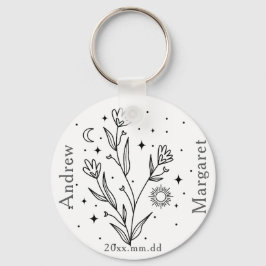 Chaveiro Personalizado Preto e Branco Floral com N