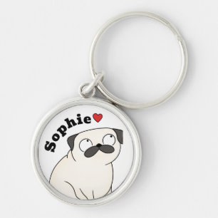 Chaveiro Personalizado Pug com Nome, Presente Pug