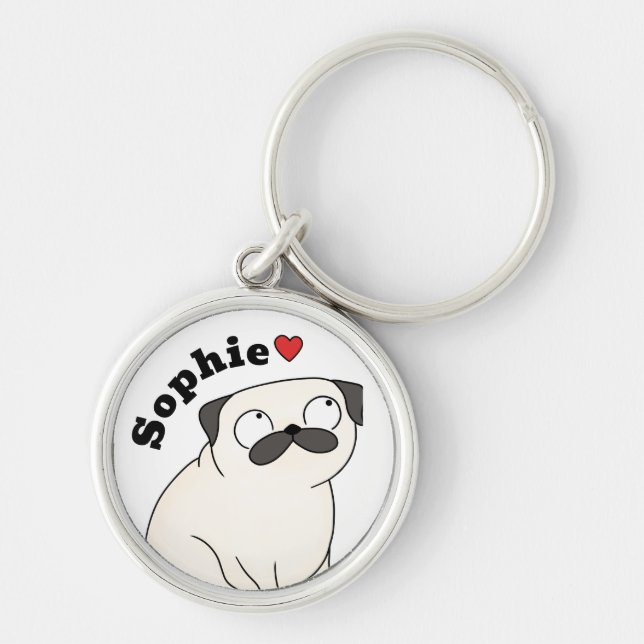 Chaveiro Personalizado Pug com Nome, Presente Pug (Frente)