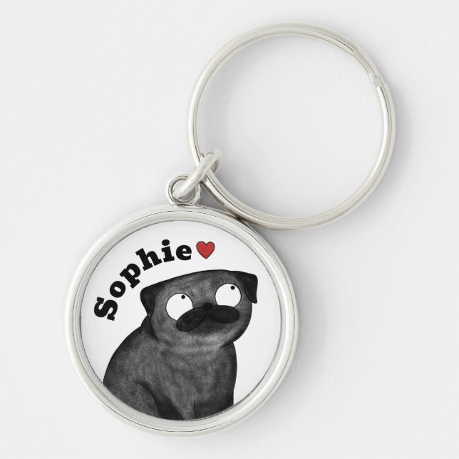 Chaveiro Personalizado Pug com Nome, Presente Pug (Frente)