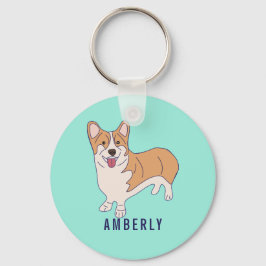 Chaveiro Personalizar Corgi Dog Mint Green