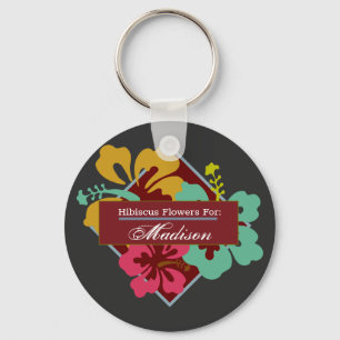 Chaveiro Personalizar Flores de Hibiscus Azul Cor de laranj