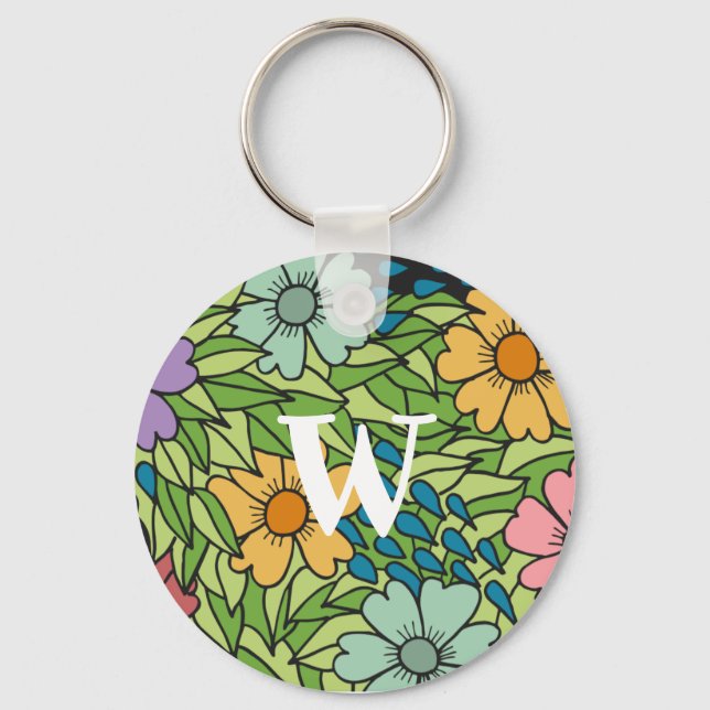 Chaveiro Personalizar Flores Retroativas Multicores de Gran (Frente)