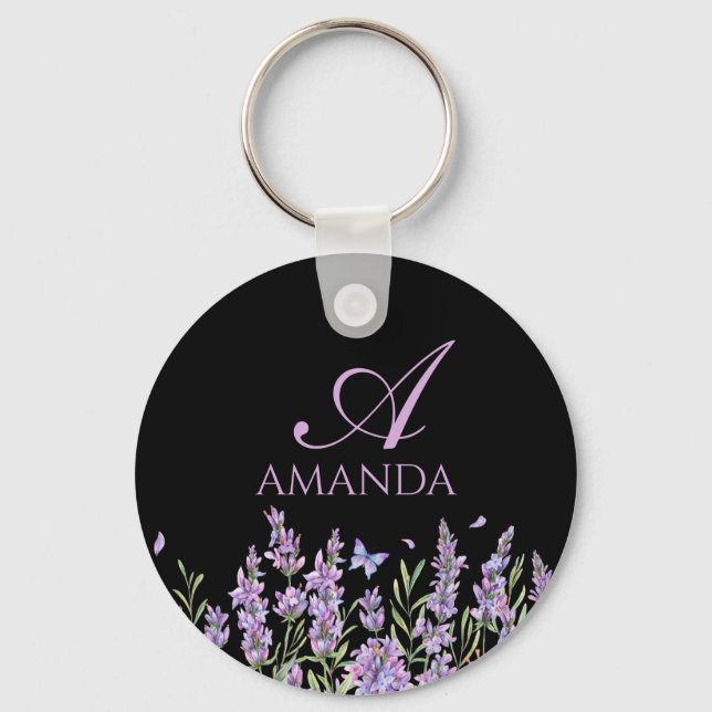 Chaveiro Personalizar nome Lavanda roxa preto (Frente)