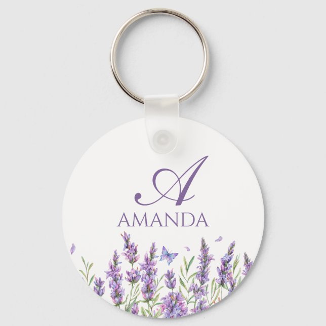 Chaveiro Personalizar o nome Flor de Lavanda Roxo (Frente)