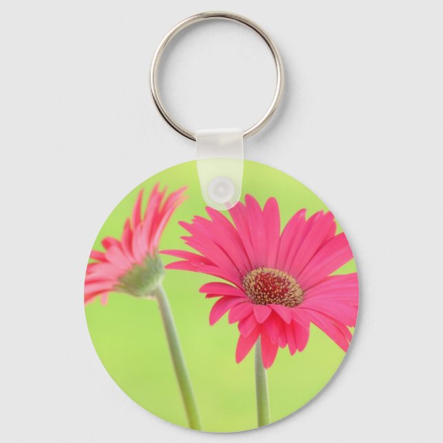 Chaveiro Personalizável Gerber Daisiers Rosa em Verde (Frente)