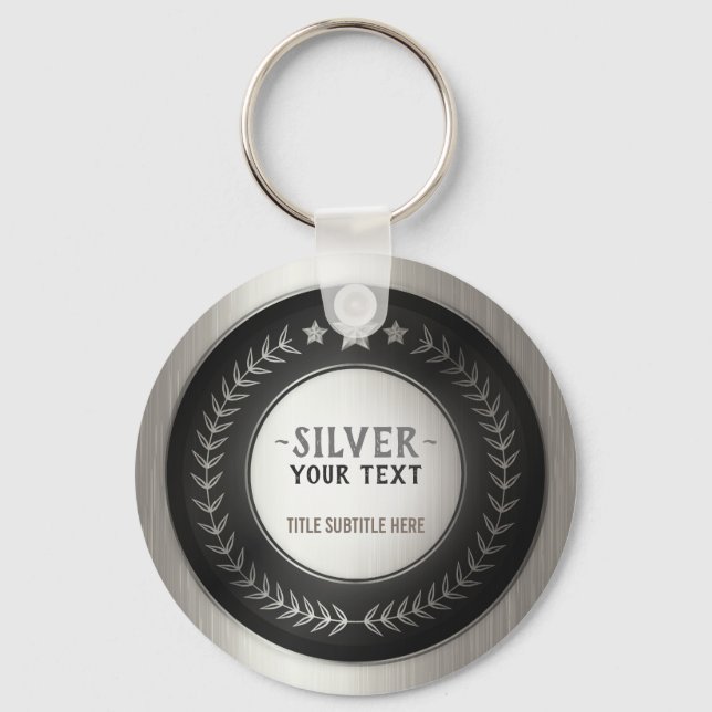 Chaveiro PERSONALIZÁVEL IMPRESSÃO DIY MEDAL Silver Champion (Frente)